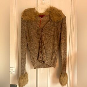 JJ Basics, Lace Up, Faux Fur Trimmed Sweater, in gorgeous condition with tags